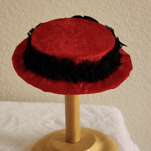 Handmade Red Velvet Cocktail Hat. - Picture 3 of 6